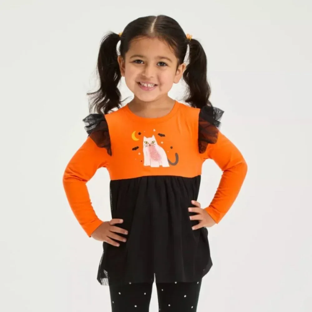 Toddler Girls' Halloween Long Sleeve Cat Set - Cat & Jack™ Orange